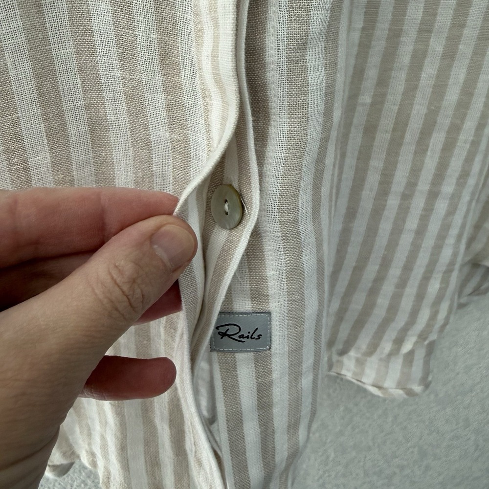 Rails Womens 100% Linen Cito Top XS Beige Stripe Buttons Lagenlook Boxy Beachy - Picture 3 of 6